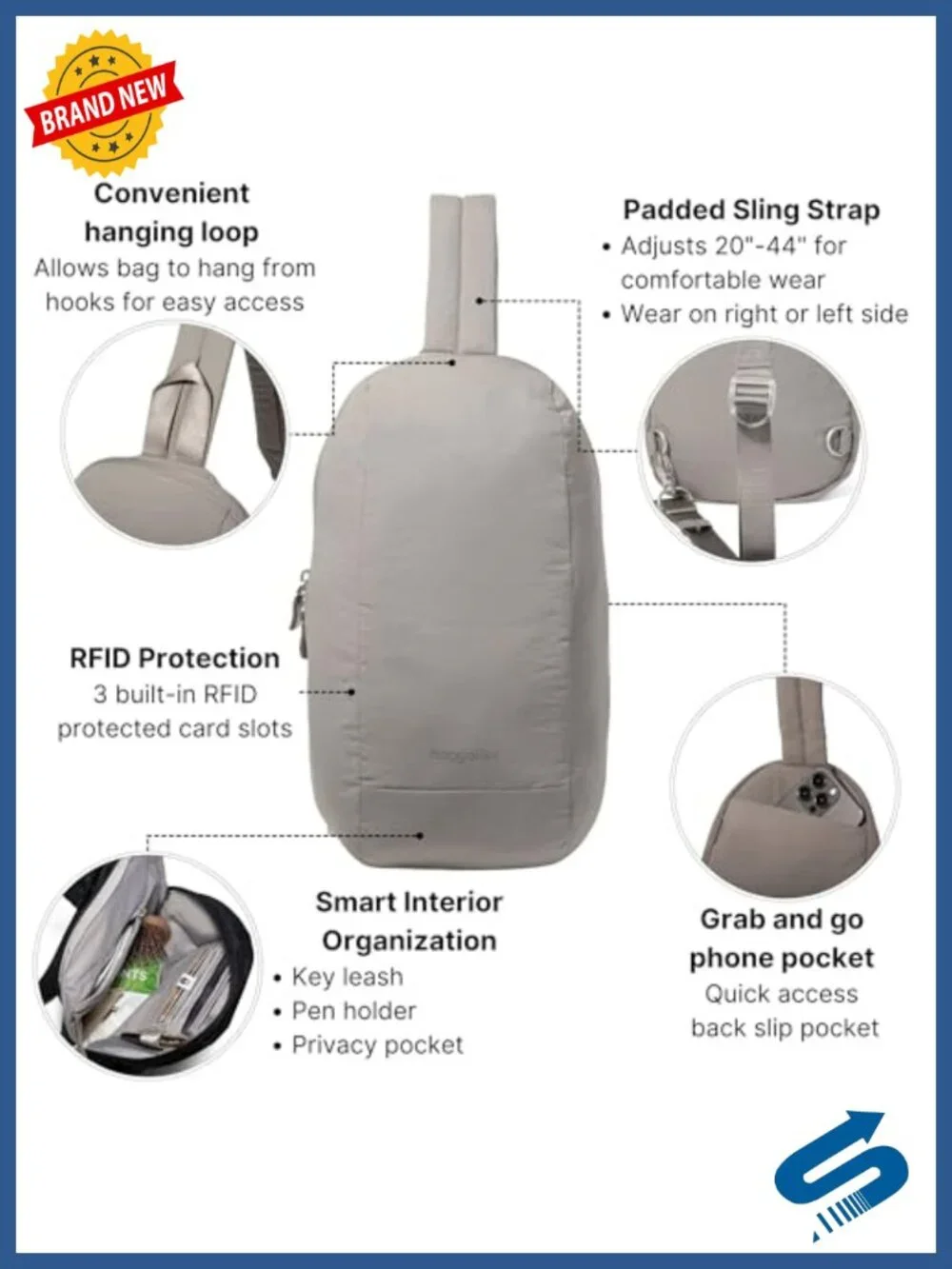 Lightweight Nylon Crossbody Sling Backpack RFID Travel Hands-Free